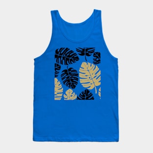 Exotic Monstera Leaf Gold Black Tank Top